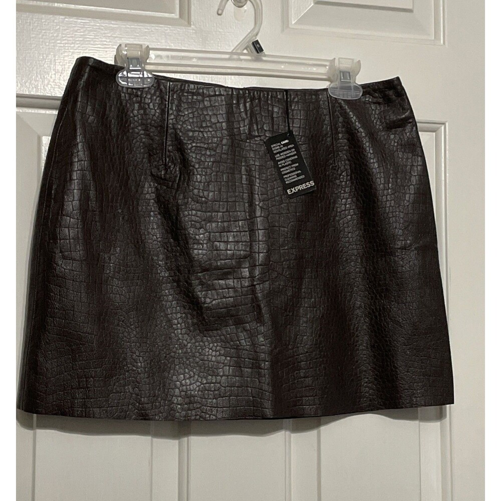 Express sz 11/12 Brown Leather Reptile Print Mini Skirt NWT $98 Mob Wife - Picture 1 of 6